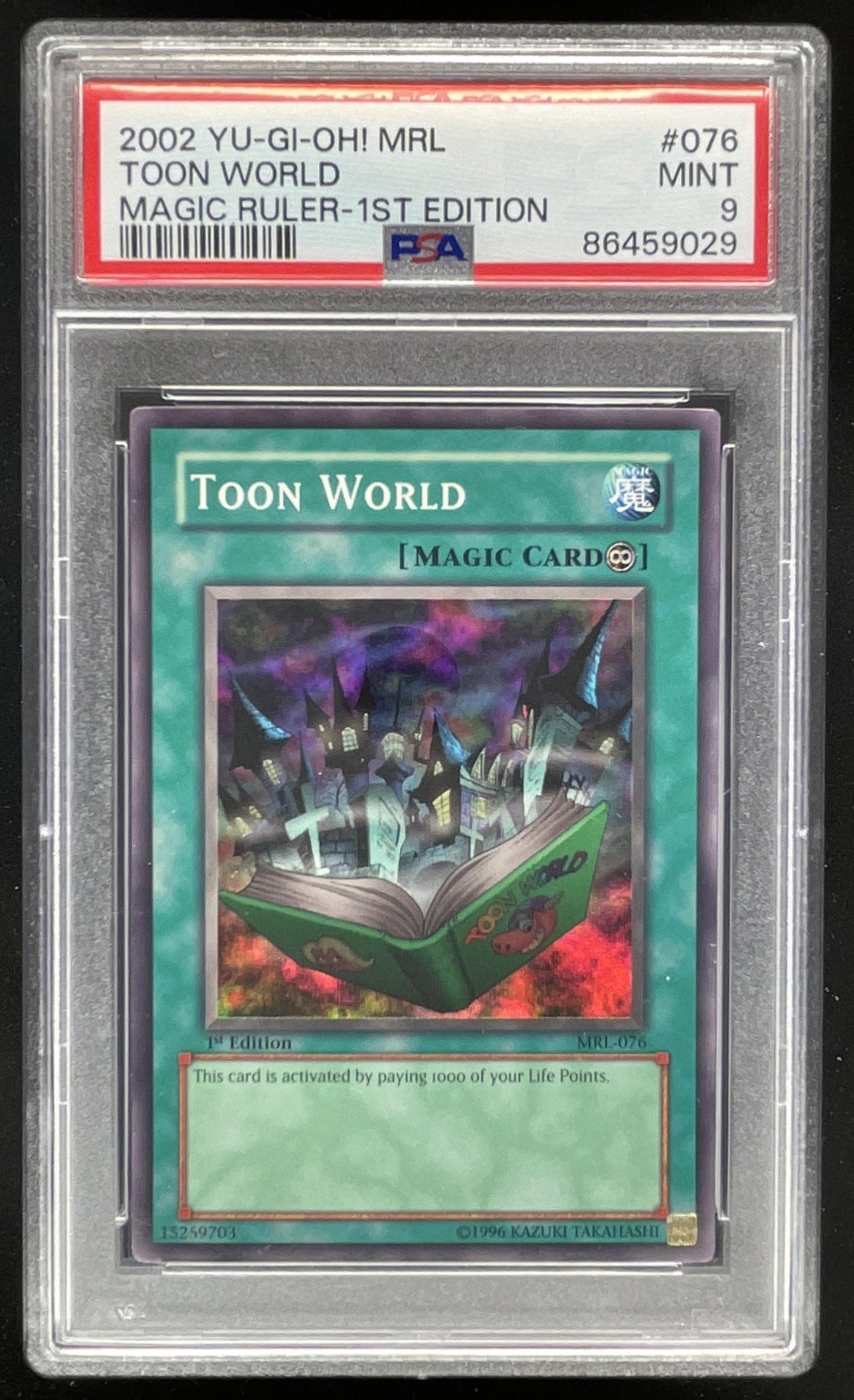 2002 Yu-Gi-Oh! Magic Ruler 1st Edition #076 Toon World PSA 9 product image 1, provided for visual reference and product