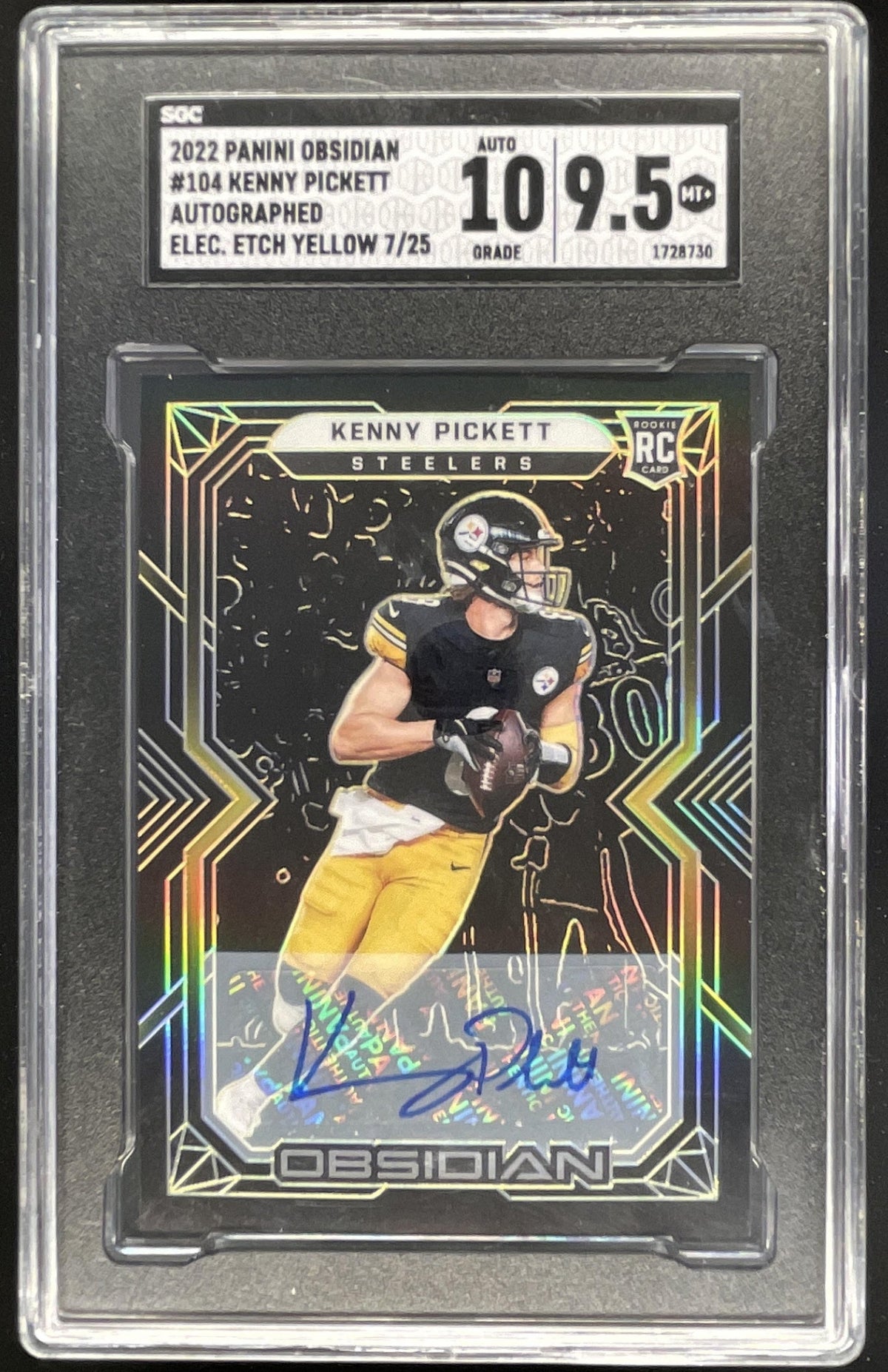 2022 Obsidian Autos Electric Etch Yellow #104 Kenny Pickett RC Auto /25 CGC 9.5 product image 1, provided for visual