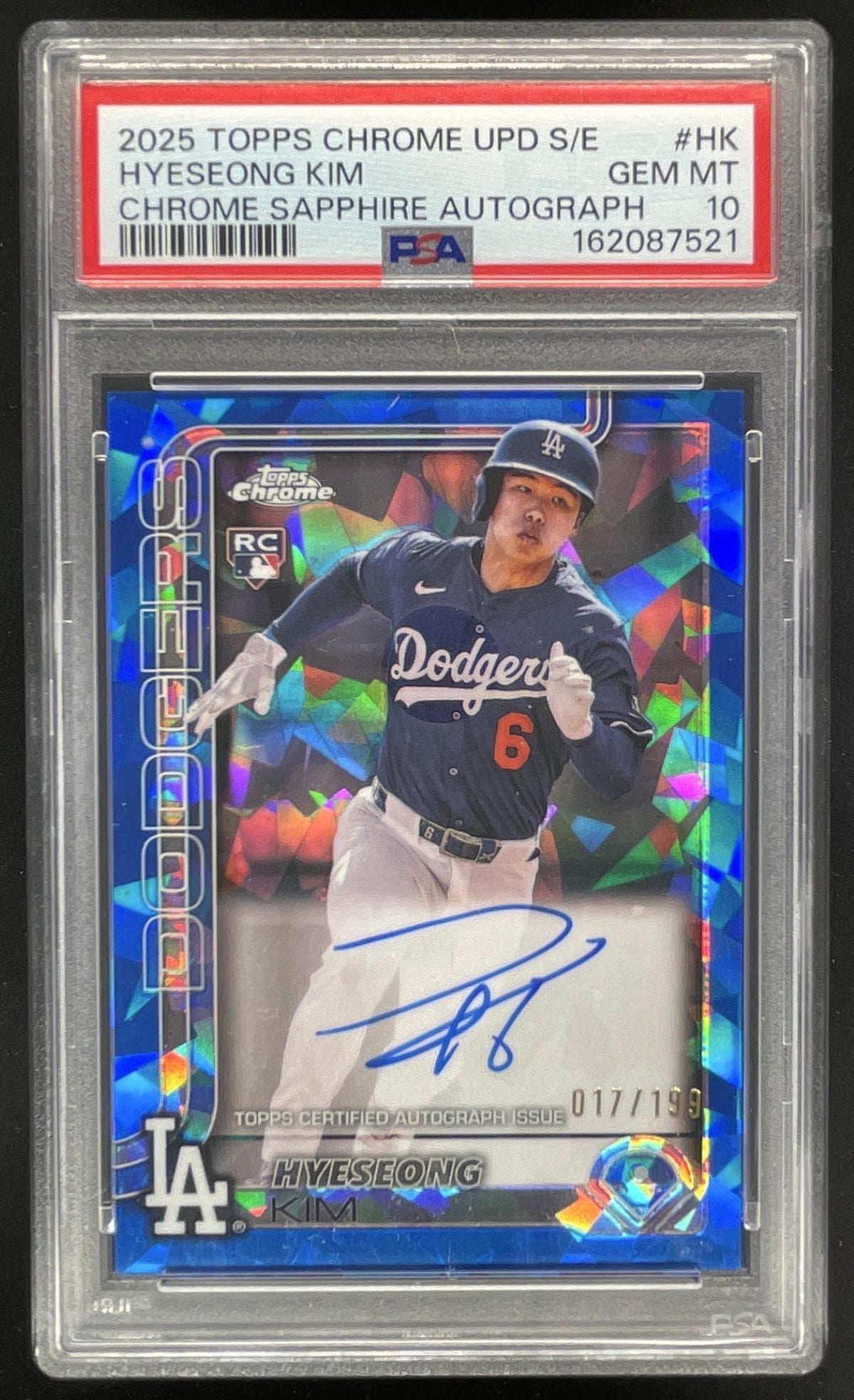2025 Topps Chrome Update Sapphire #USA-HK Hyeseong Kim RC Auto /199 PSA 10 product image 1, provided for visual reference