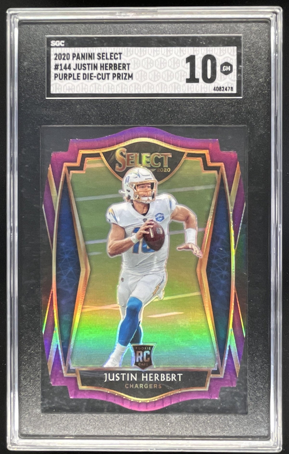 2020 Select Purple Prizm Die Cut #144 Justin Herbert RC Premier Level SGC 10 product image 1, provided for visual reference
