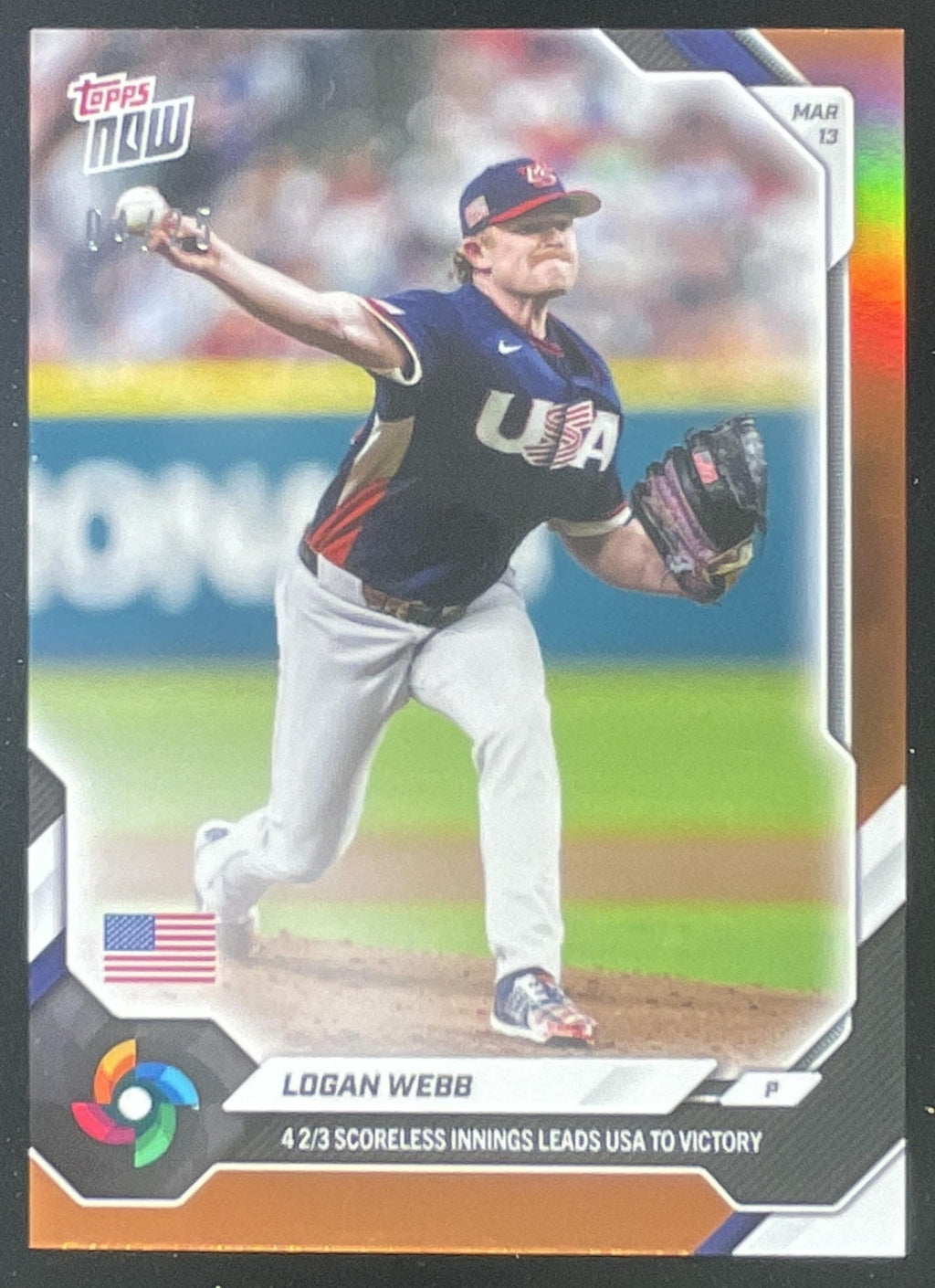 2026 Topps Now World Baseball Classic #WB28 Logan Webb Orange Parallel /25 product image 1, provided for visual reference
