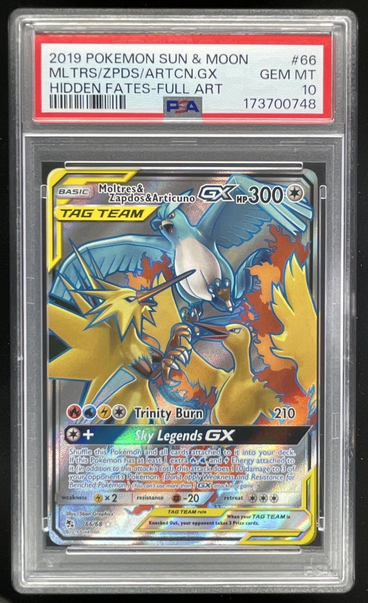 2019 Pokemon SM Hidden Fates #66/68 Moltres & Zapdos & Articuno Tag Team PSA 10 product image 1, provided for visual