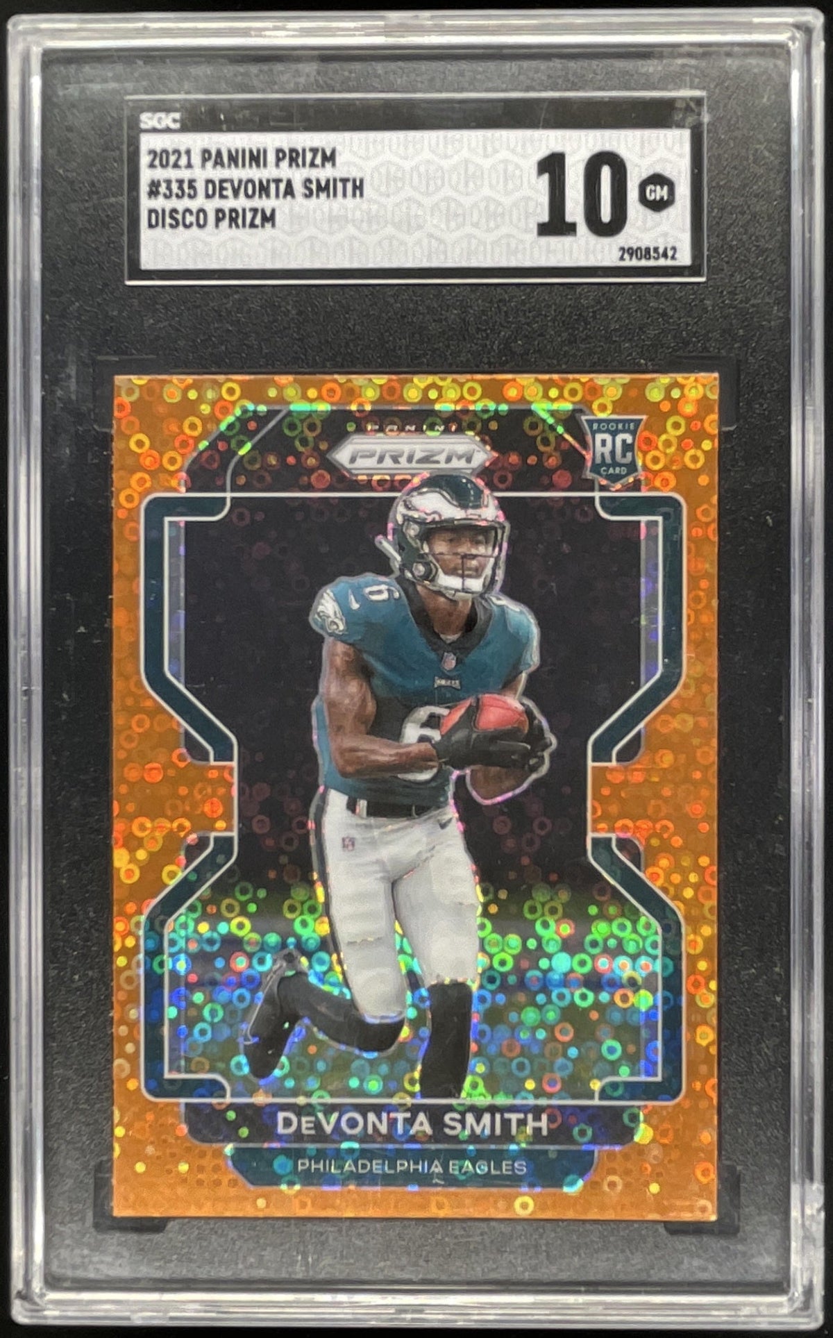 2021 Panini Prizm Orange Disco #335 DeVonta Smith RC SGC 10 product image 1, provided for visual reference and product