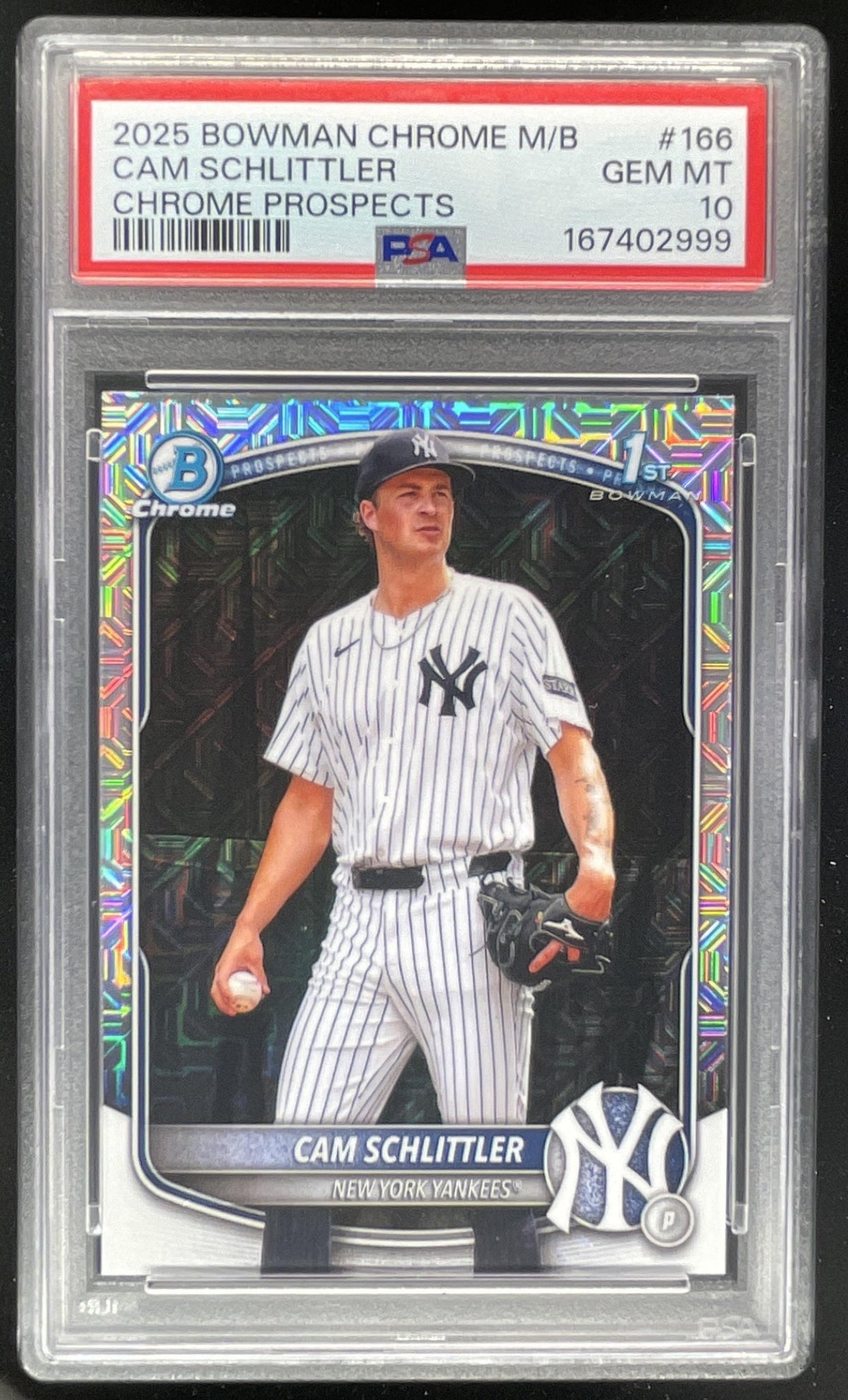 2025 Bowman Chrome Megabox Chrome Prospects #166 Cam Schlittler PSA 10 product image 1, provided for visual reference and