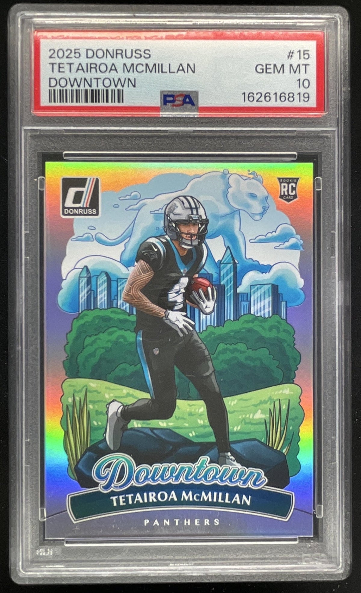 2025 Panini Donruss Oversized Downtown! SP #15 Tetairoa McMillan RC PSA 10 product image 1, provided for visual reference