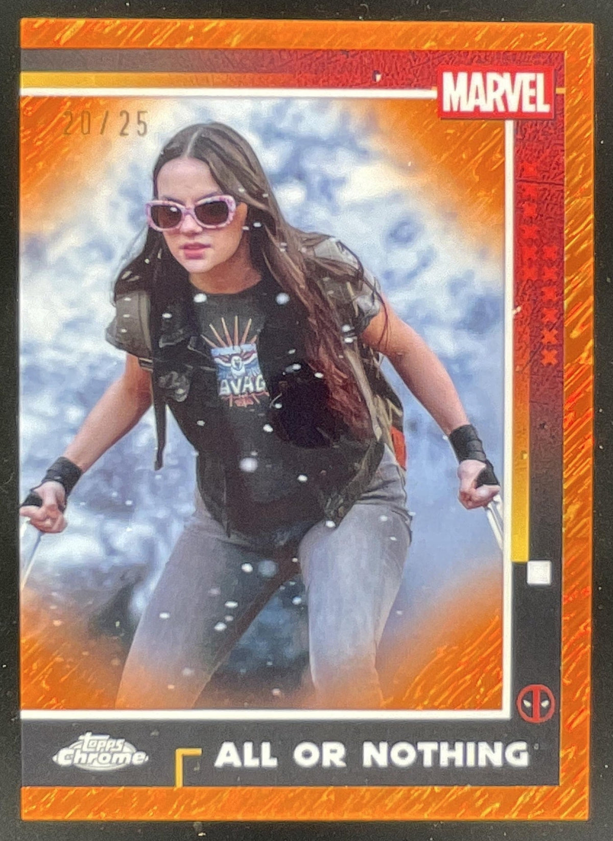 2025 Topps Chrome Deadpool Multiverse More Orange Shimmer #80 All Or Nothing /25 product image 1, provided for visual