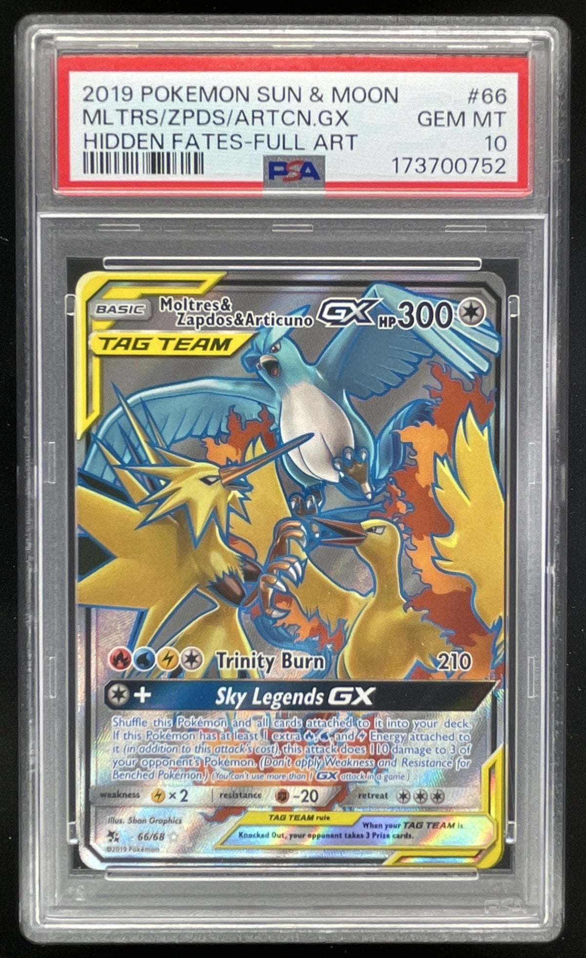 2019 Pokemon SM Hidden Fates #66/68 Moltres & Zapdos & Articuno Tag Team PSA 10 product image 1, provided for visual