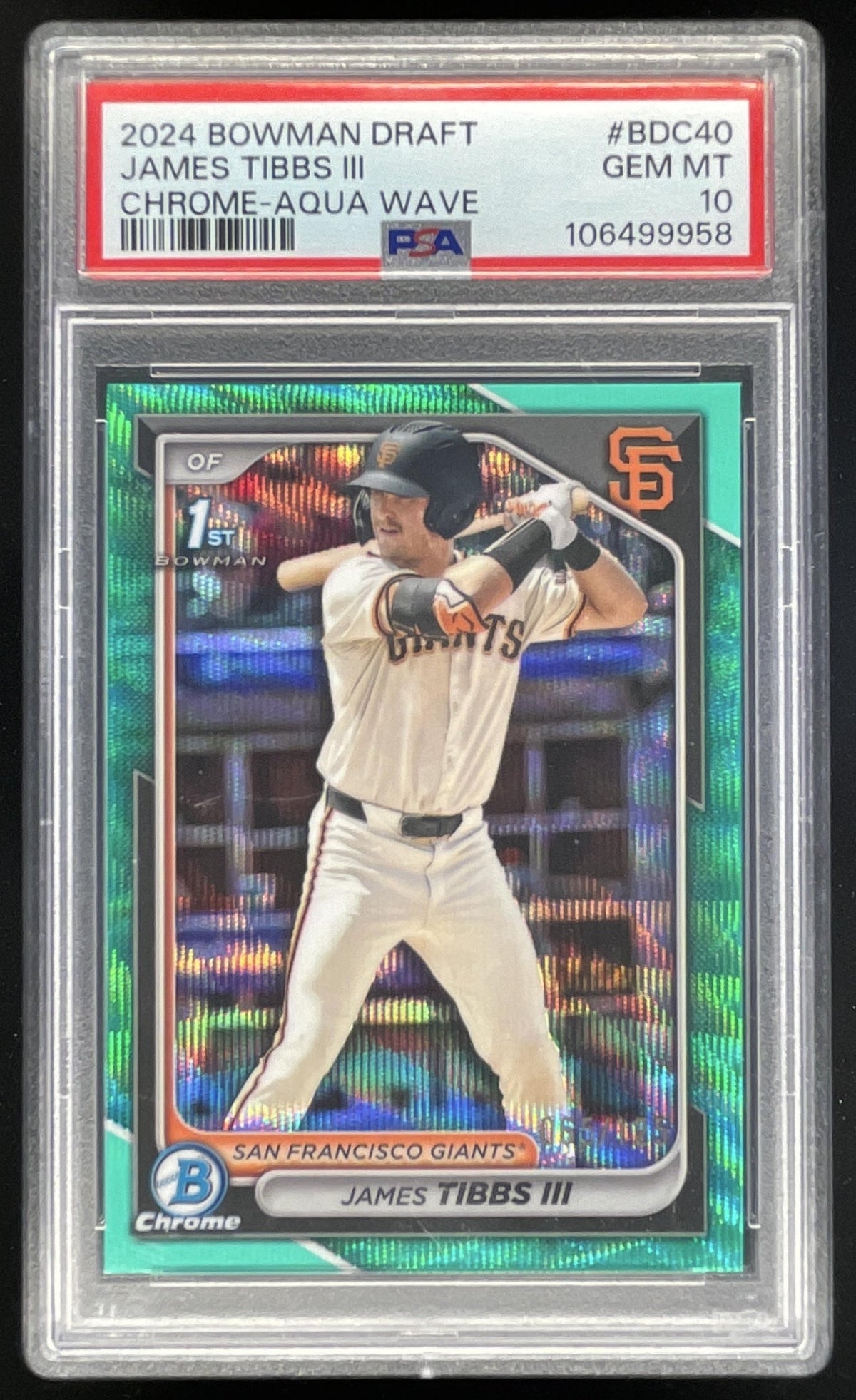 2024 Bowman Draft Chrome Aqua Wave #BDC-40 James Tibbs III RC /125 PSA 10 product image 1, provided for visual reference and