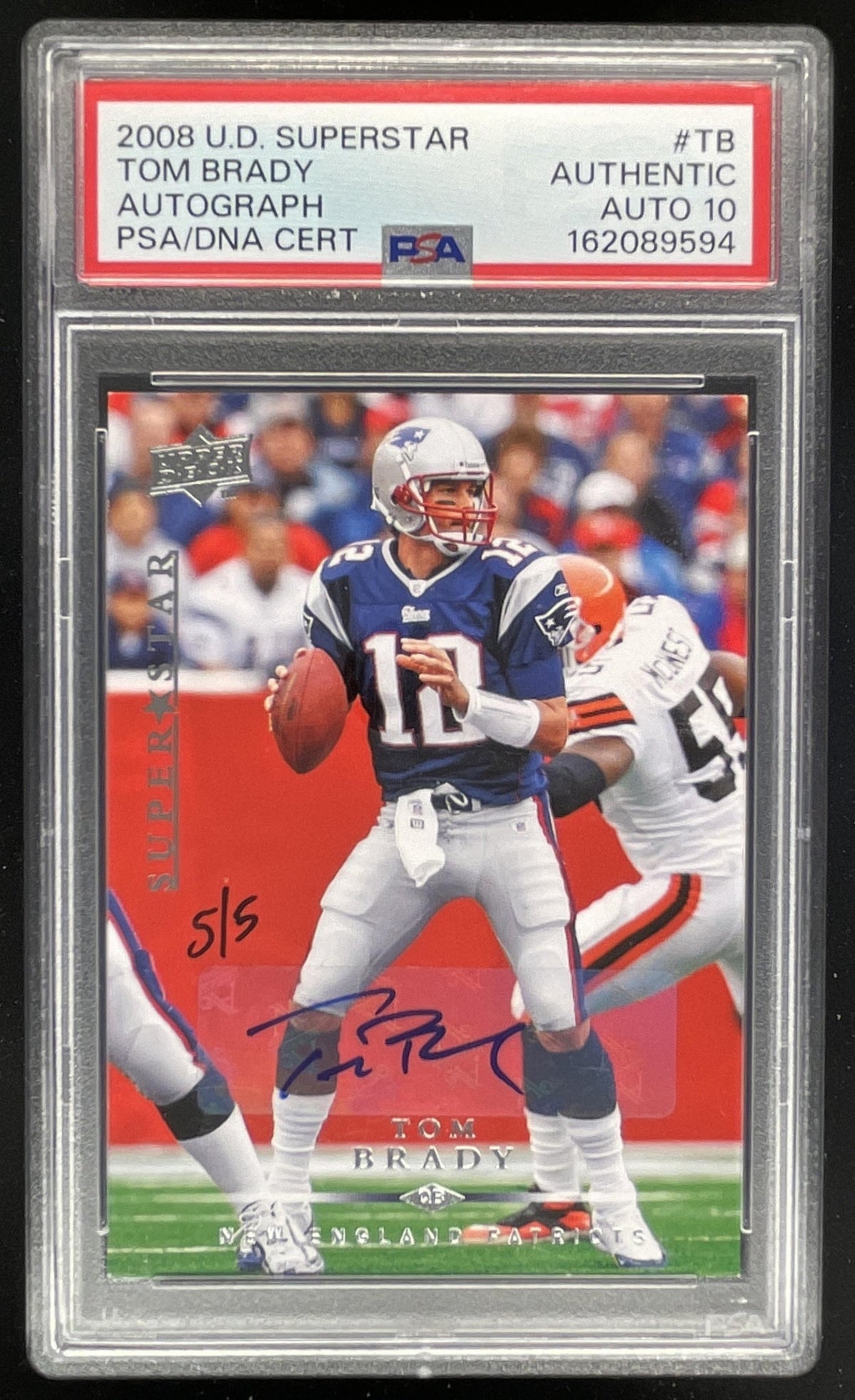 2008 Upper Deck Superstar #UDSS-TB Tom Brady Auto /5 PSA Authentic Autograph product image 1, provided for visual reference