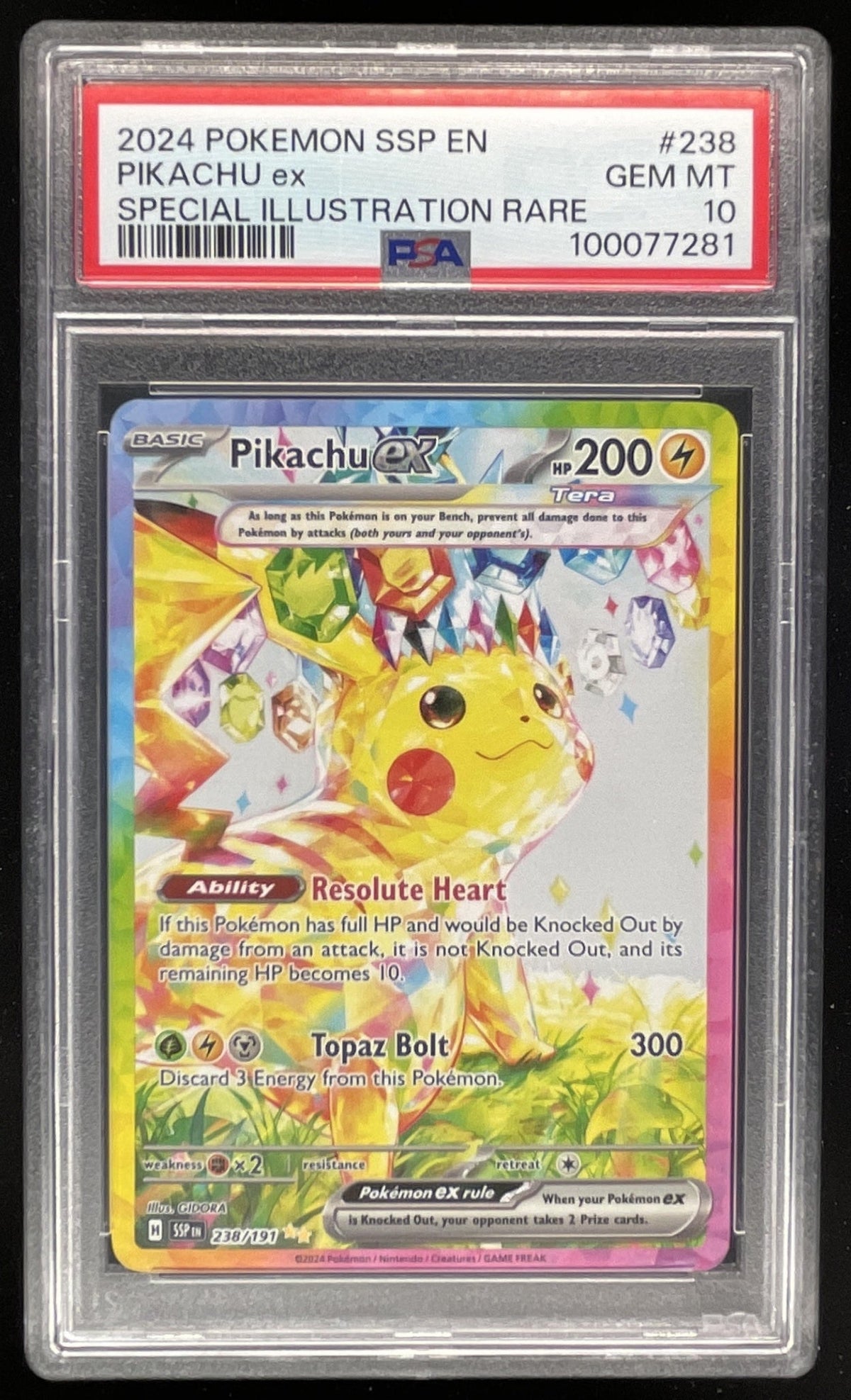 2024 Pokemon Surging Sparks #238/191 Pikachu Ex PSA 10 product image 1, provided for visual reference and product detail