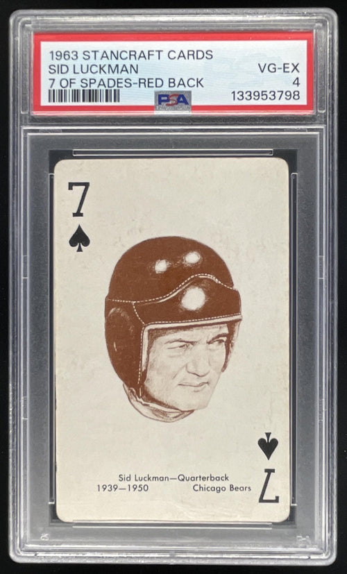 1963 Stancraft Cards Sid Luckman 7 of Spades- Red Back PSA 4 #NNO product image 1, provided for visual reference and product