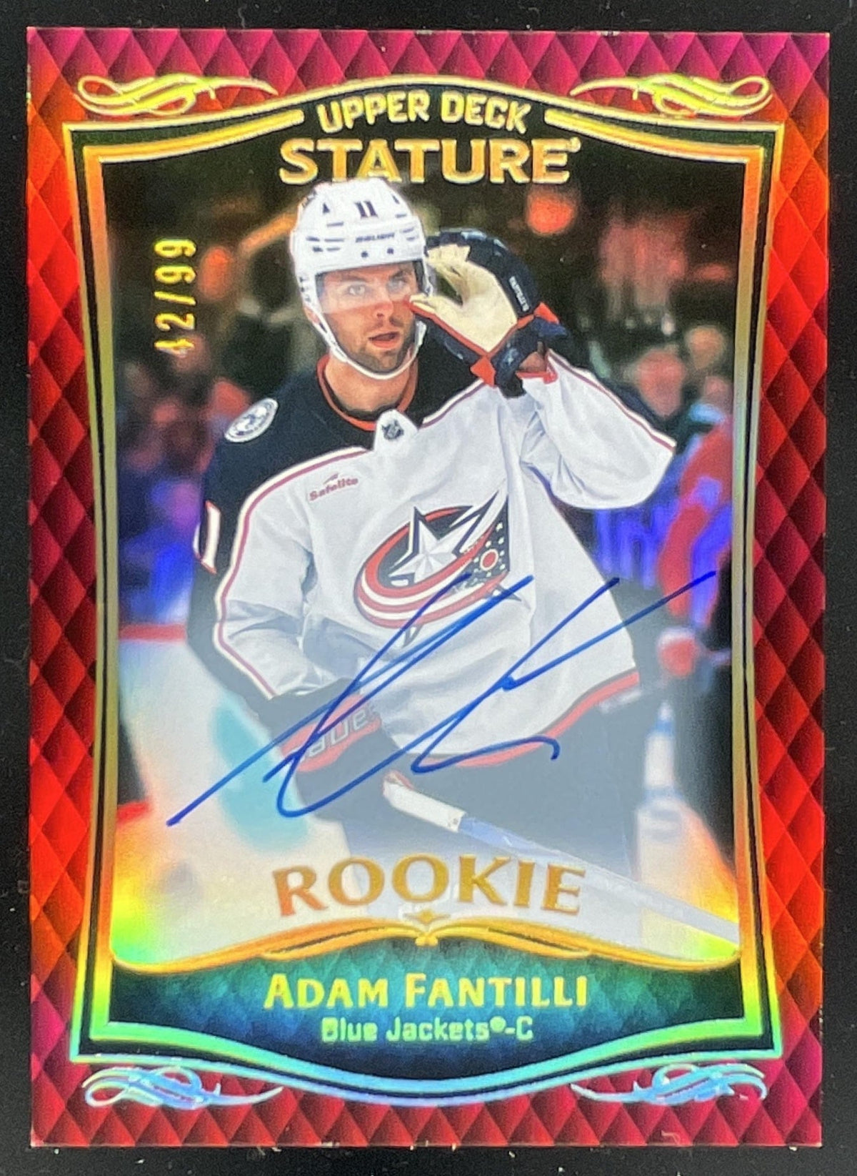 2024-25 Upper Deck Stature 2023-24 Update Auto Red #48 Adam Fantilli RC Auto /99 product image 1, provided for visual