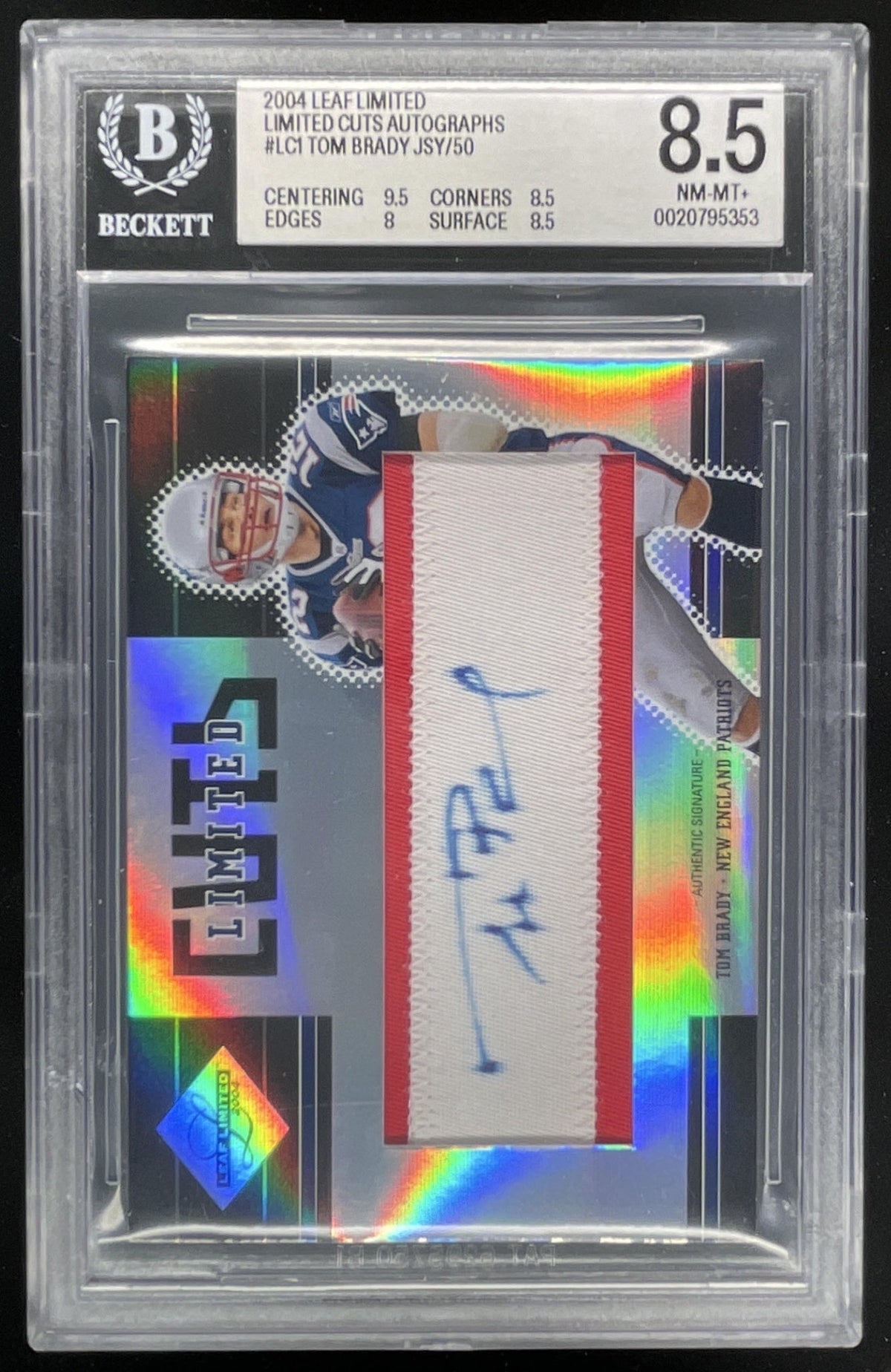 2004 Leaf Limited Cuts Autographs Jersey #LC-1 Tom Brady Auto /50 BGS 8.5 product image 1, provided for visual reference and
