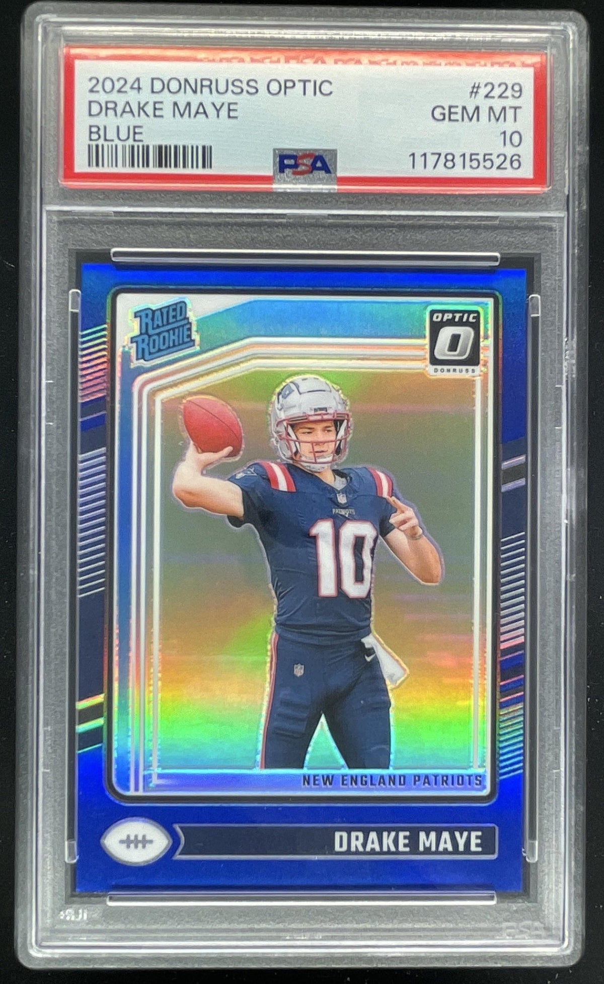 2024 Panini Donruss Optic Blue #229 Drake Maye Rated Rookie /199 PSA 10 product image 1, provided for visual reference and