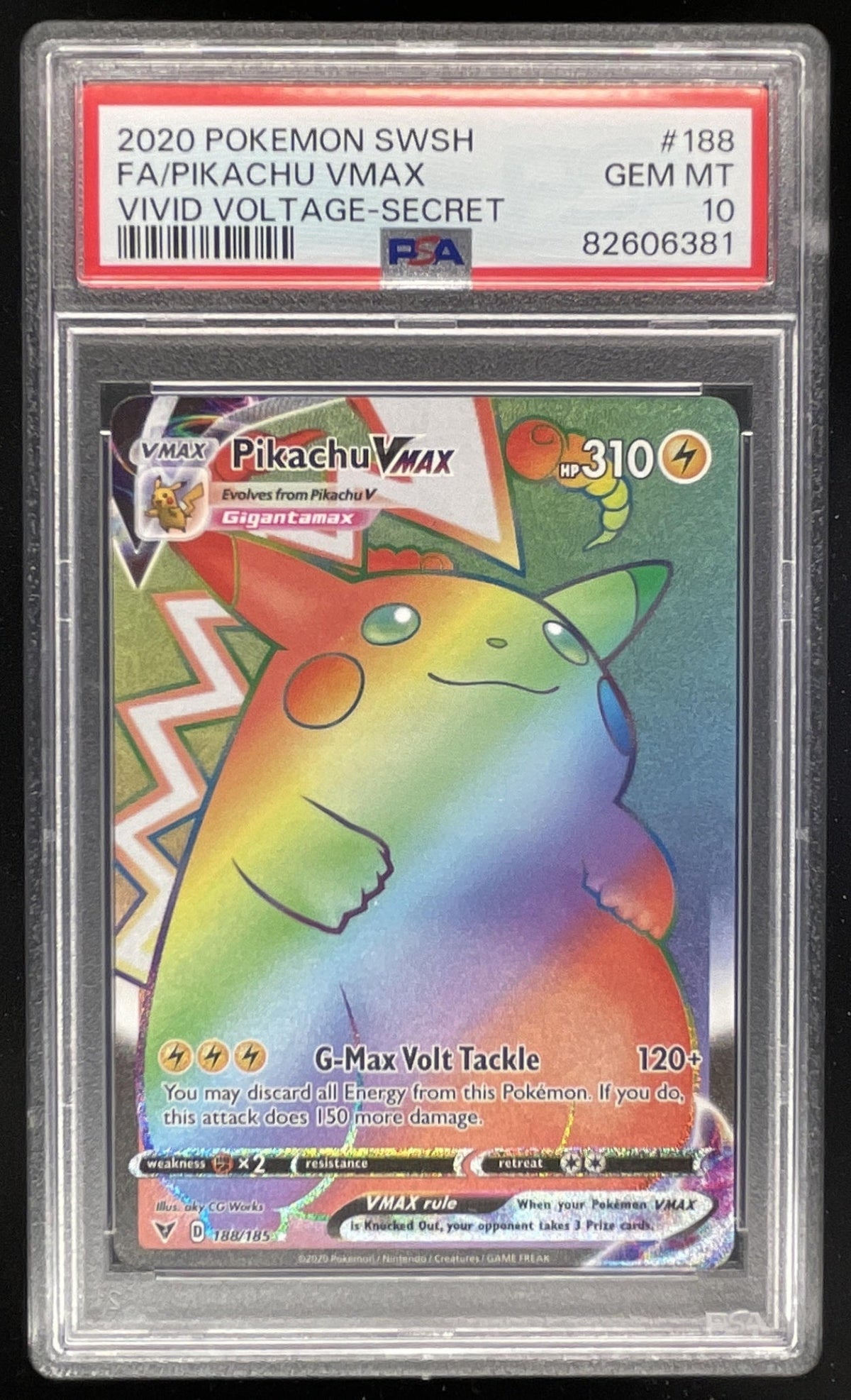 2020 Pokemon Sword & Shield Vivid Voltage #188/185 Pikachu VMAX PSA 10 product image 1, provided for visual reference and