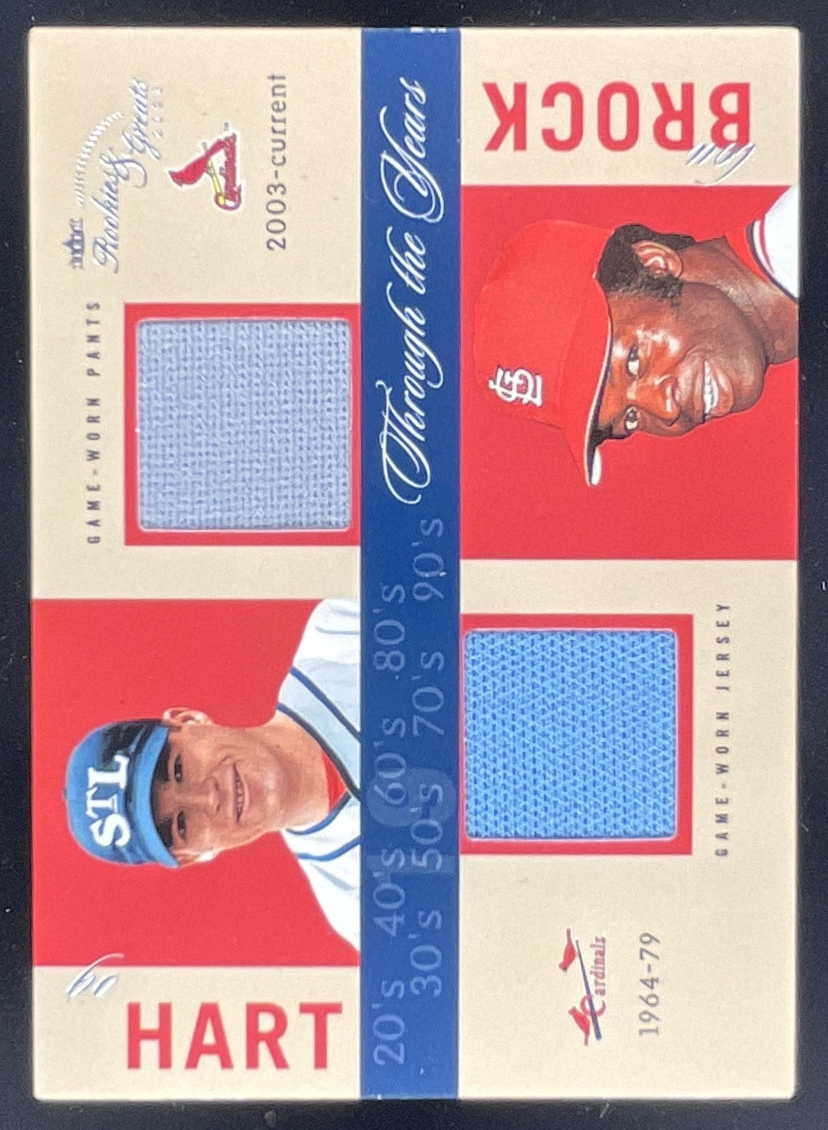 2003 Fleer Rookies & Greats Through Years Game Used Dual Bo Hart Lou Brock /360 product image 1, provided for visual