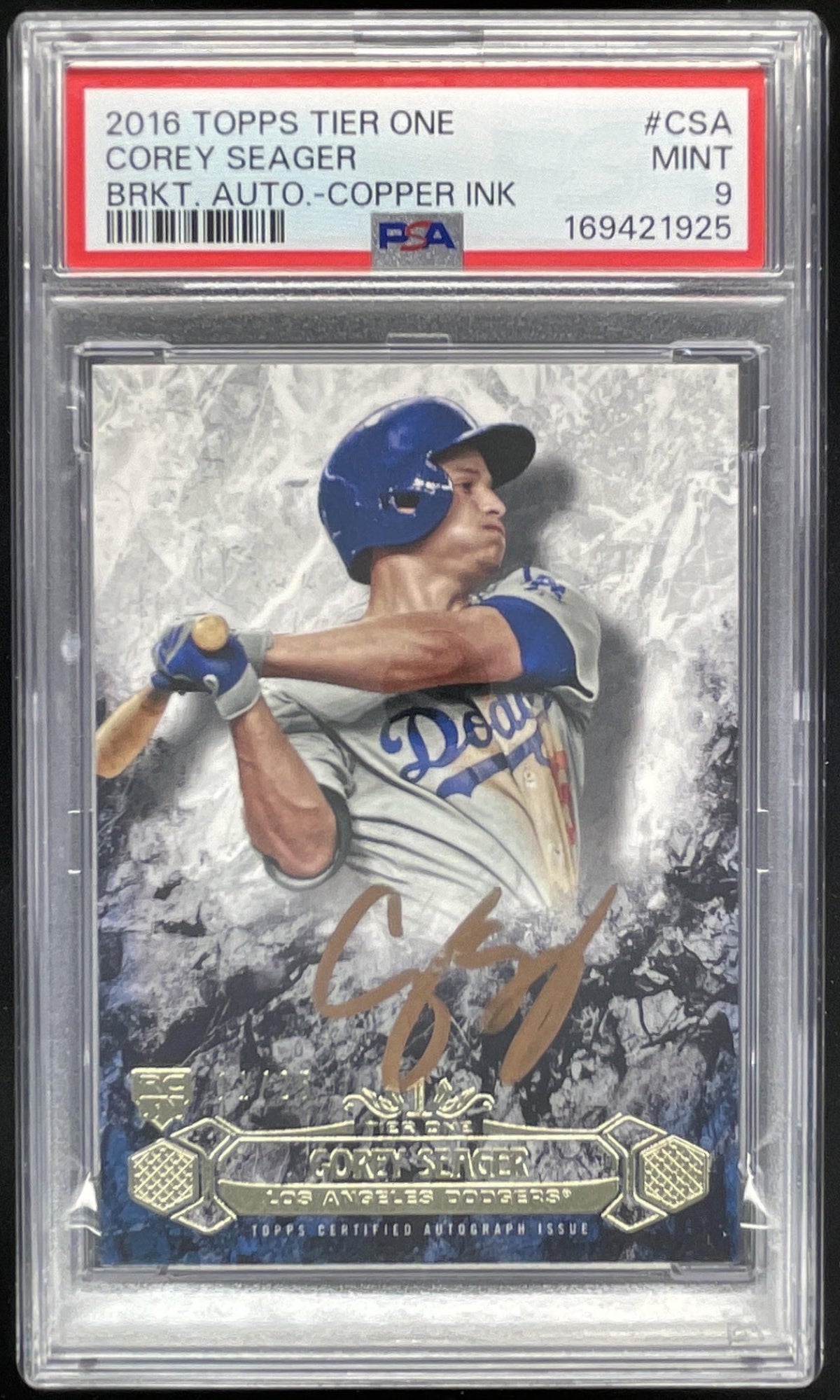 2016 Topps Tier One Breakout Copper Ink #BOA-CSE Corey Seager RC Auto /25 PSA 9 product image 1, provided for visual