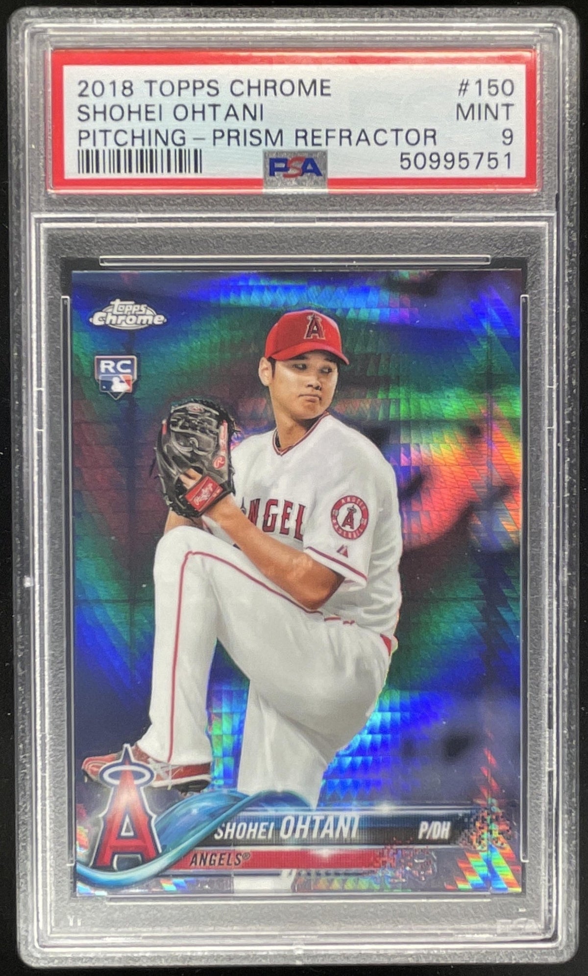 2018 Topps Chrome Prism Refractor #150 Shohei Ohtani RC PSA 9 product image 1, provided for visual reference and product