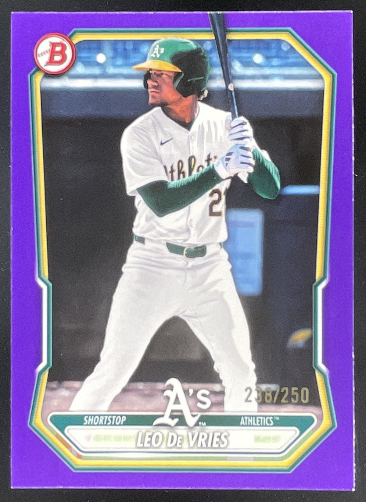 2026 Bowman Prospects Purple Border #BP-63 Leo De Vries /250 product image 1, provided for visual reference and product