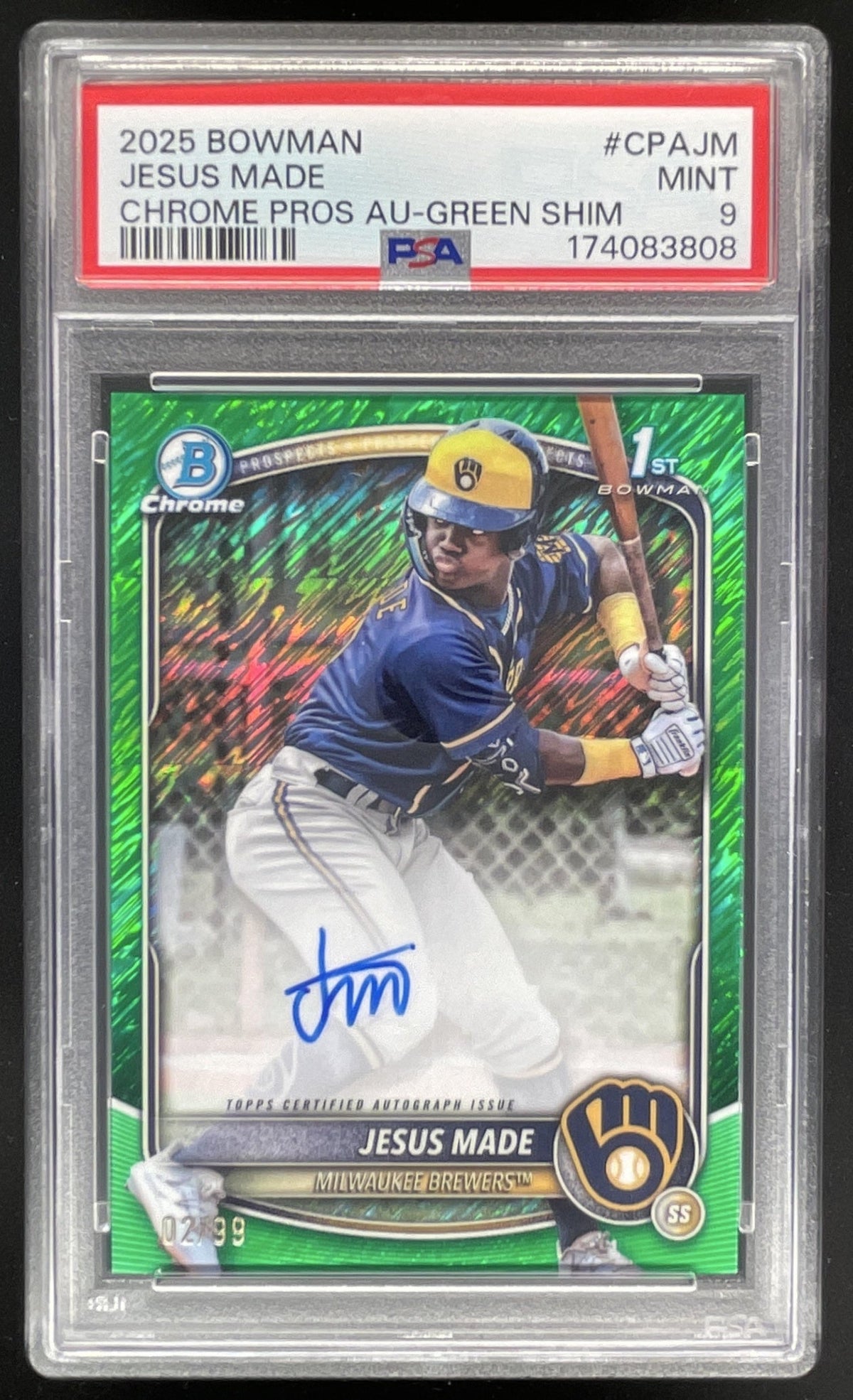 2025 Bowman Chrome Prospect Green Shimmer #CPA-JM Jesus Made RC Auto /99 PSA 9 product image 1, provided for visual