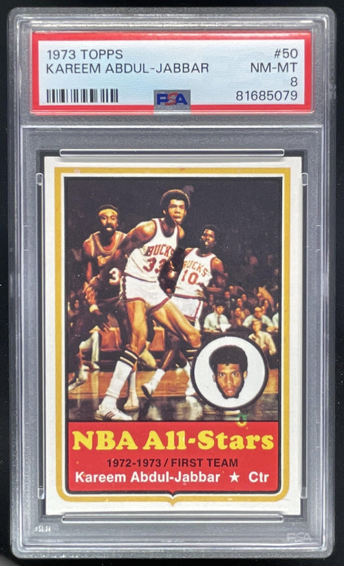 1973-74 Topps #50 Kareem Abdul-Jabbar All-Star PSA 8 product image 1, provided for visual reference and product detail review