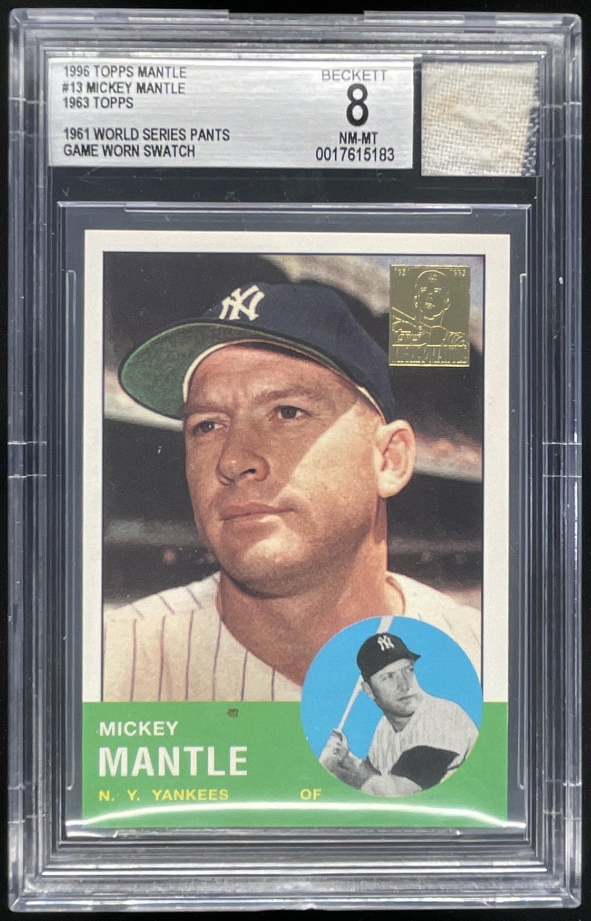 1996 Topps Mickey Mantle Commemorative Reprints #13 Mickey Mantle BGS 8 product image 1, provided for visual reference and
