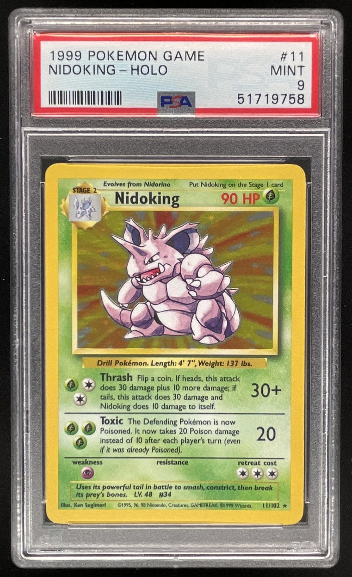 1999 Pokemon Unlimited Set #11/102 Nidoking Rare Holo PSA 9 product image 1, provided for visual reference and product
