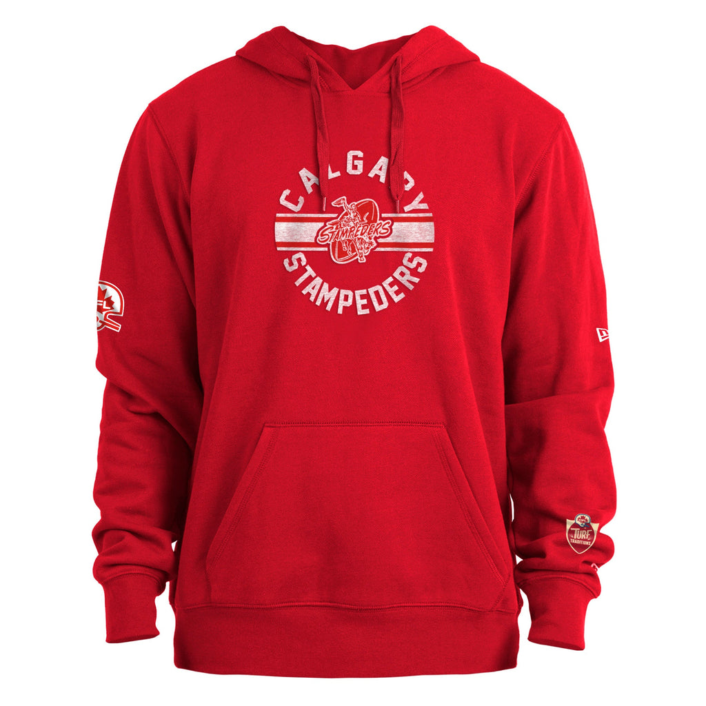 Calgary Stampeders CFL New Era Men Red Turf Traditions Pullover Hoodie product image 1, provided for visual reference and