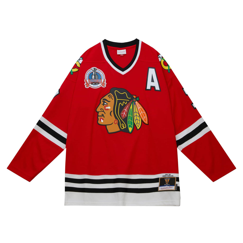 Chris Chelios Chicago Blackhawks NHL Mitchell & Ness Men Red 1992 Blue Line Authentic Jersey product image 2, provided for