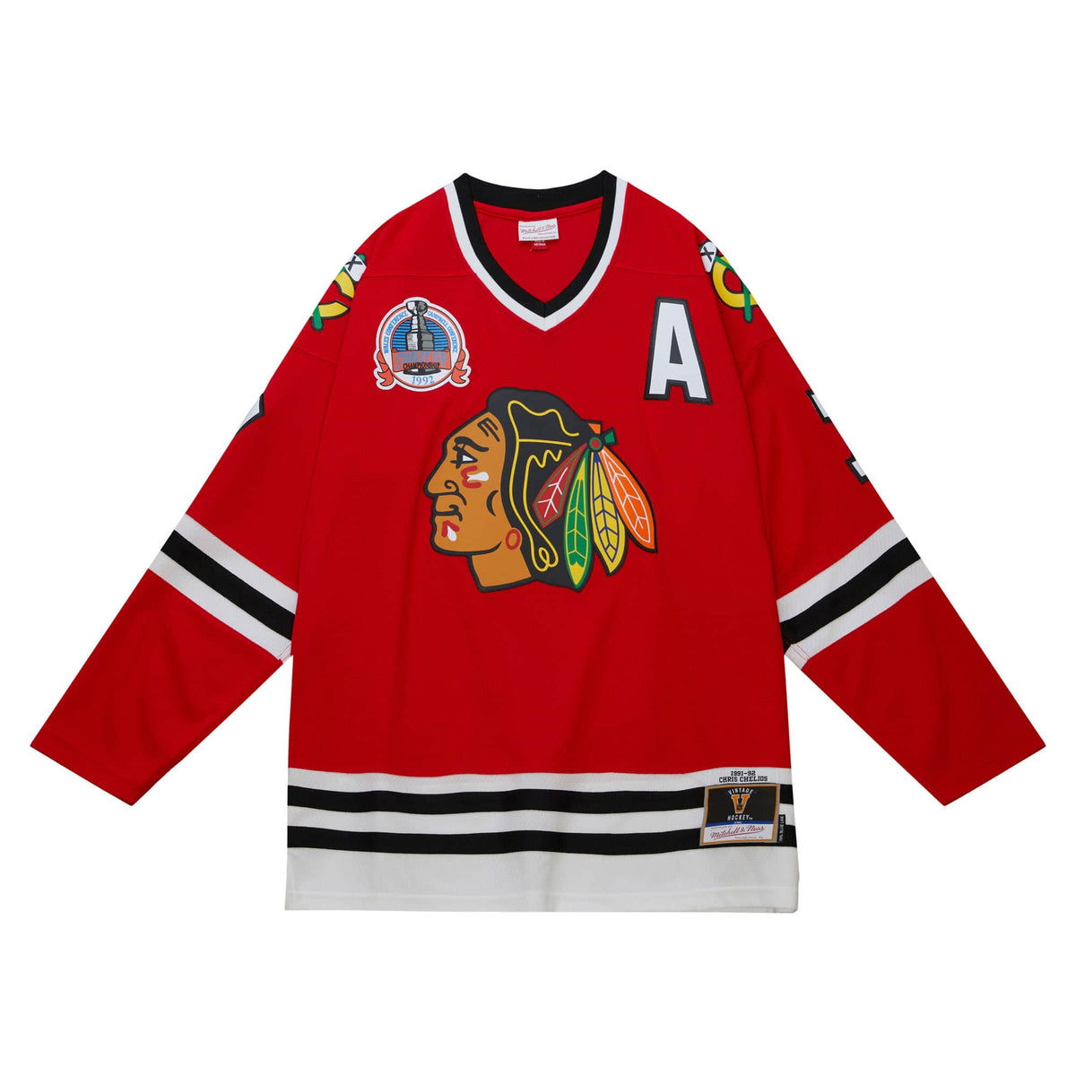 Chris Chelios Chicago Blackhawks NHL Mitchell & Ness Men Red 1992 Blue Line Authentic Jersey product image 2, provided for